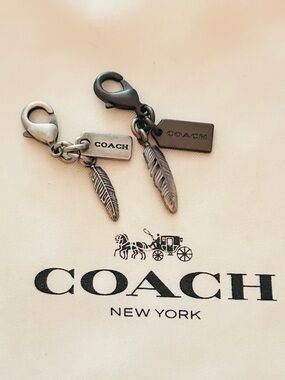 Coach Y2K Gunmetal And Silver Tone Feather And Coach Tag Charms